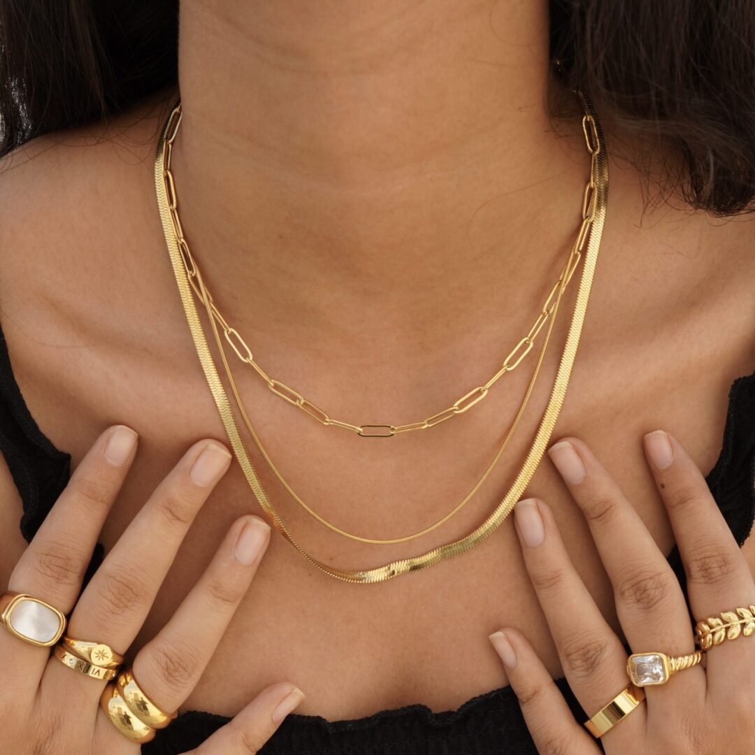 Pedro Chains — gold chain necklace worn at the collarbone