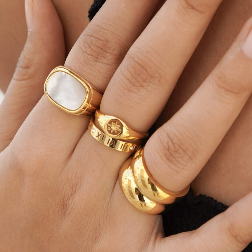 Duo Thick Ring — gold double band ring styled on the hand