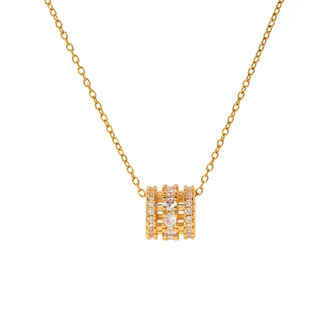 Trinket — small zircon charm necklace in 18k gold-plated stainless steel, front view