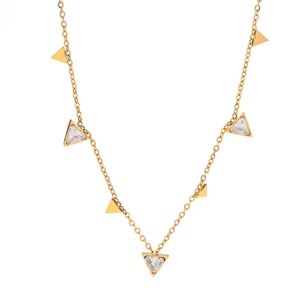 Tiah — zircon pendant necklace in 18k gold-plated stainless steel, front view