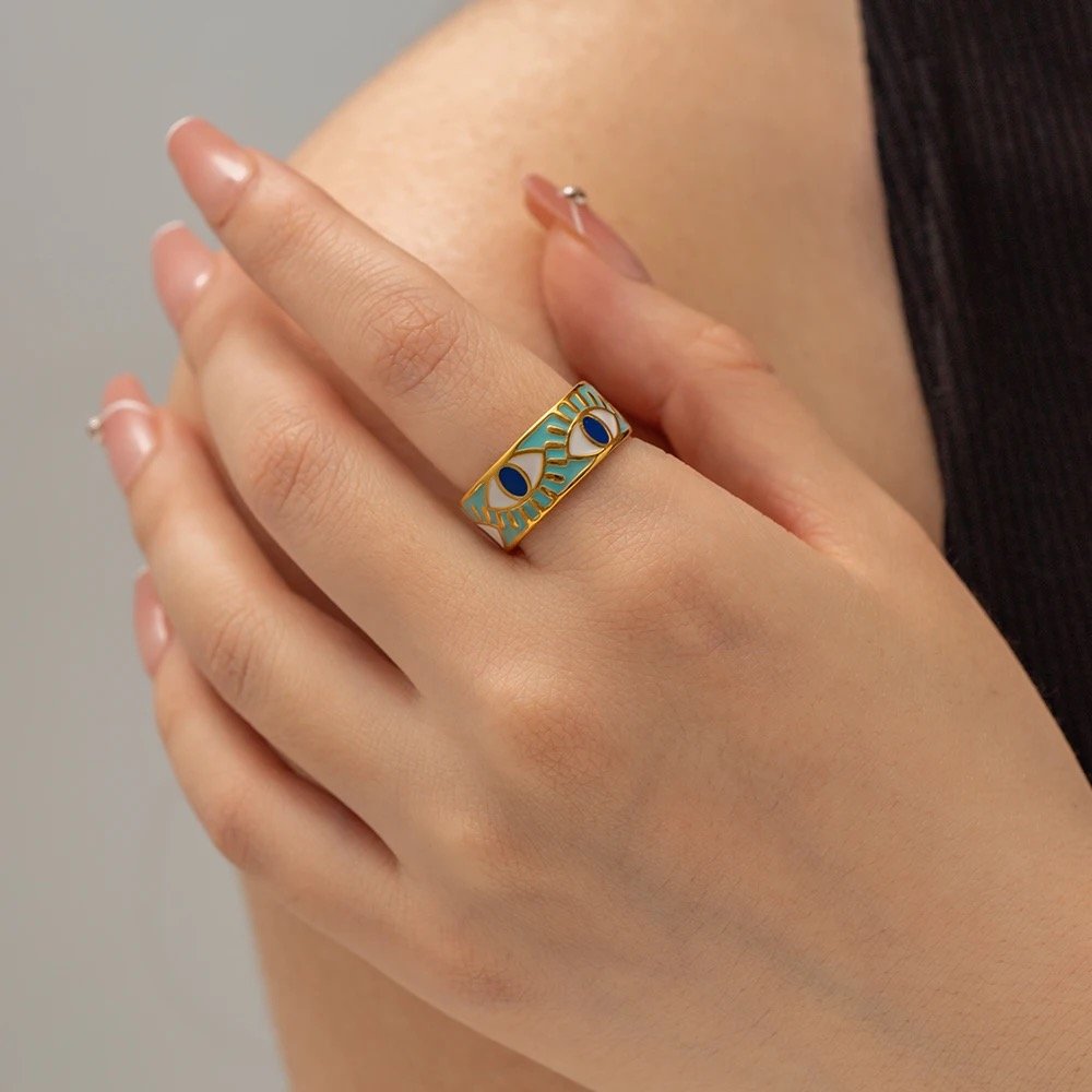 Evil Eye Ring — gold-plated evil eye ring worn on the finger