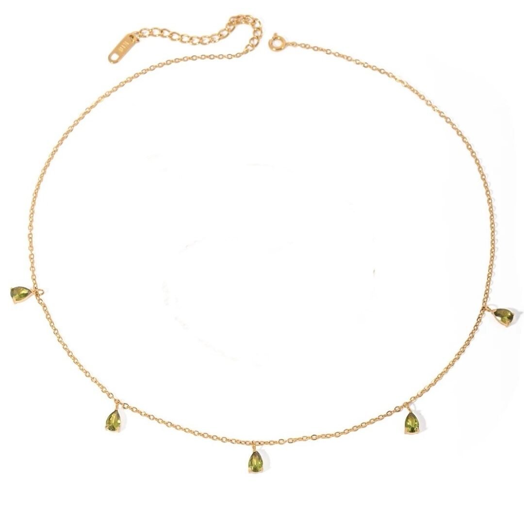 Olive Necklace — zircon chain necklace in 18k gold-plated stainless steel, front view