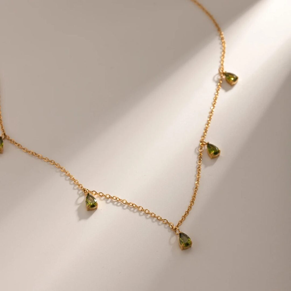 Olive Necklace — close-up of zircon stones along the chain
