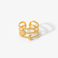 Constellation Ring — adjustable star-motif ring in 18k gold-plated stainless steel, front view