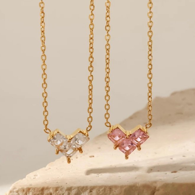 EverHeart — zircon heart necklace in pink and white colourways