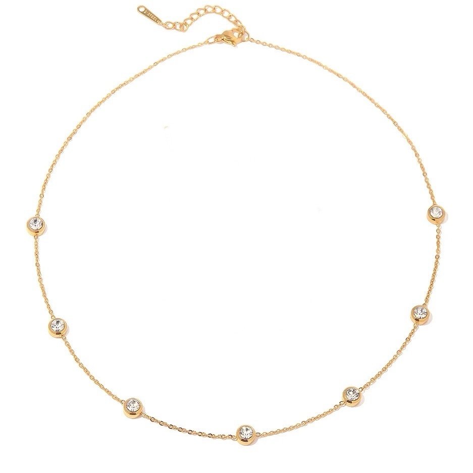 Lumineer — zircon pendant necklace in 18k gold-plated stainless steel, front view