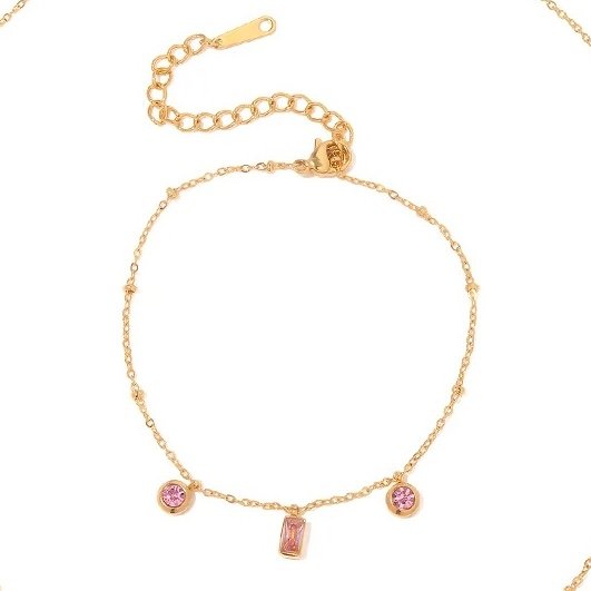 Rosy Bracelet — zircon floral bracelet in 18k gold-plated stainless steel, front view