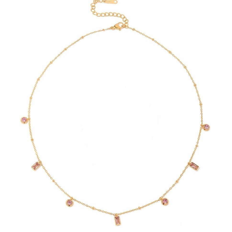 Rosy Necklace — zircon floral pendant in 18k gold-plated stainless steel, front view