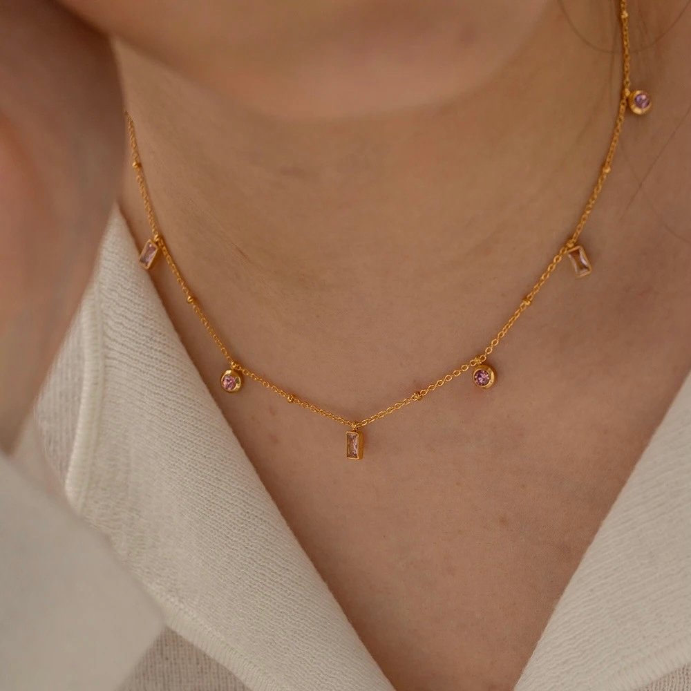 Rosy Necklace — close-up of zircon petals