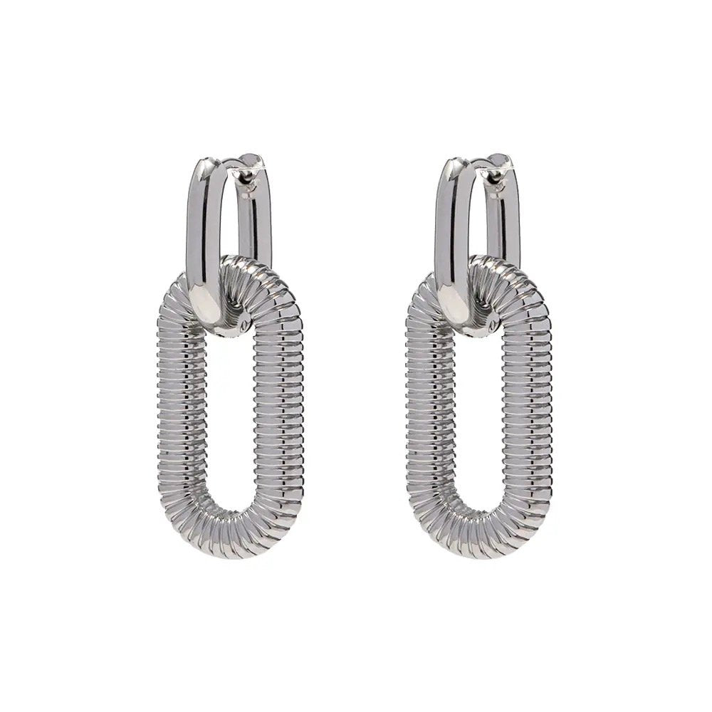 Lexie Earrings Silver — 2-in-1 convertible silver hoop and drop earrings, front view
