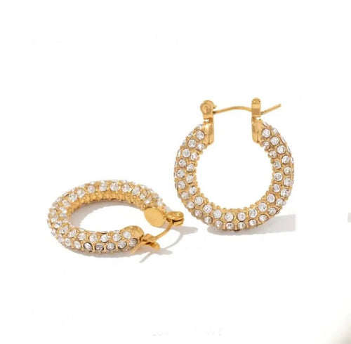Aria Hoops Big — large 18k gold-plated zircon hoop earrings, front view