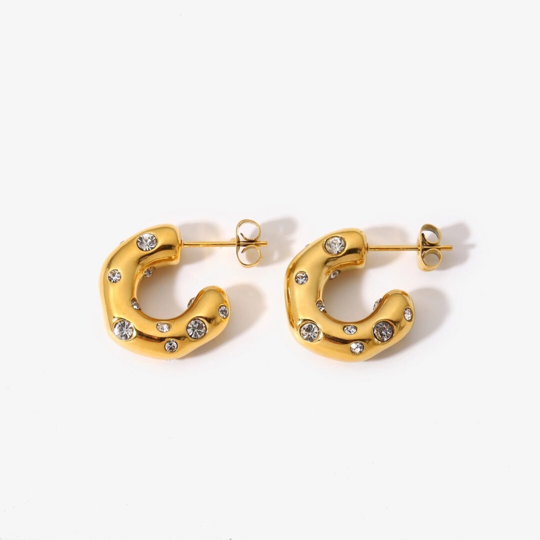 Donut Hoops — rounded zircon-set 18k gold-plated hoop earrings, front view