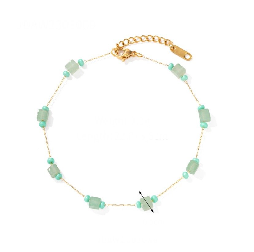 Aqua Stone Anklet — aqua blue zircon anklet in 18k gold-plated stainless steel, front view