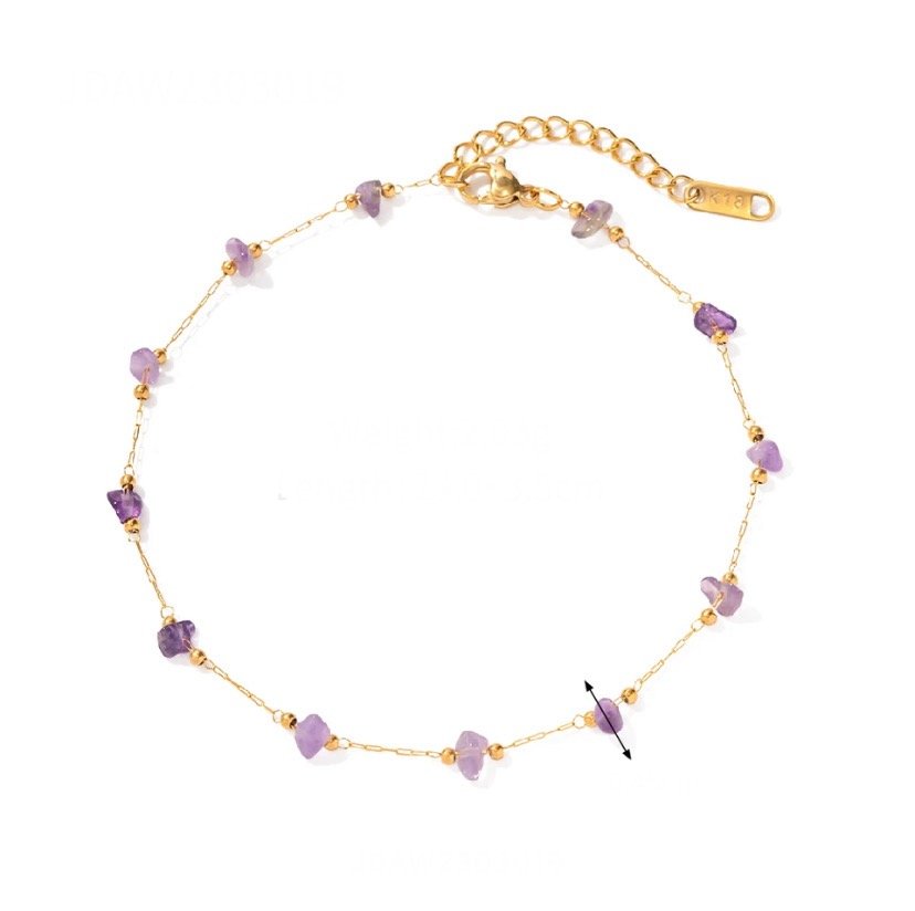 Purple Rock Anklet — purple stone chain anklet in 18k gold-plated stainless steel