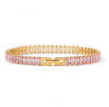 Pink Tennis Bracelet — pink zircon tennis bracelet in 18k gold-plated stainless steel, front view
