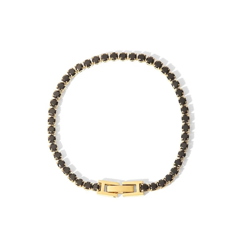 Black Tennis Bracelet — black zircon tennis bracelet in 18k gold-plated stainless steel