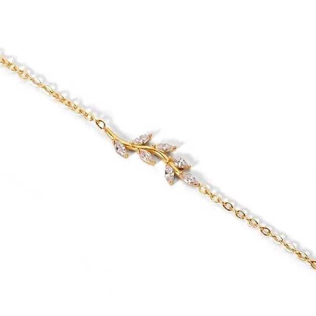 Vine Bracelet — zircon vine bracelet in 18k gold-plated stainless steel, front view