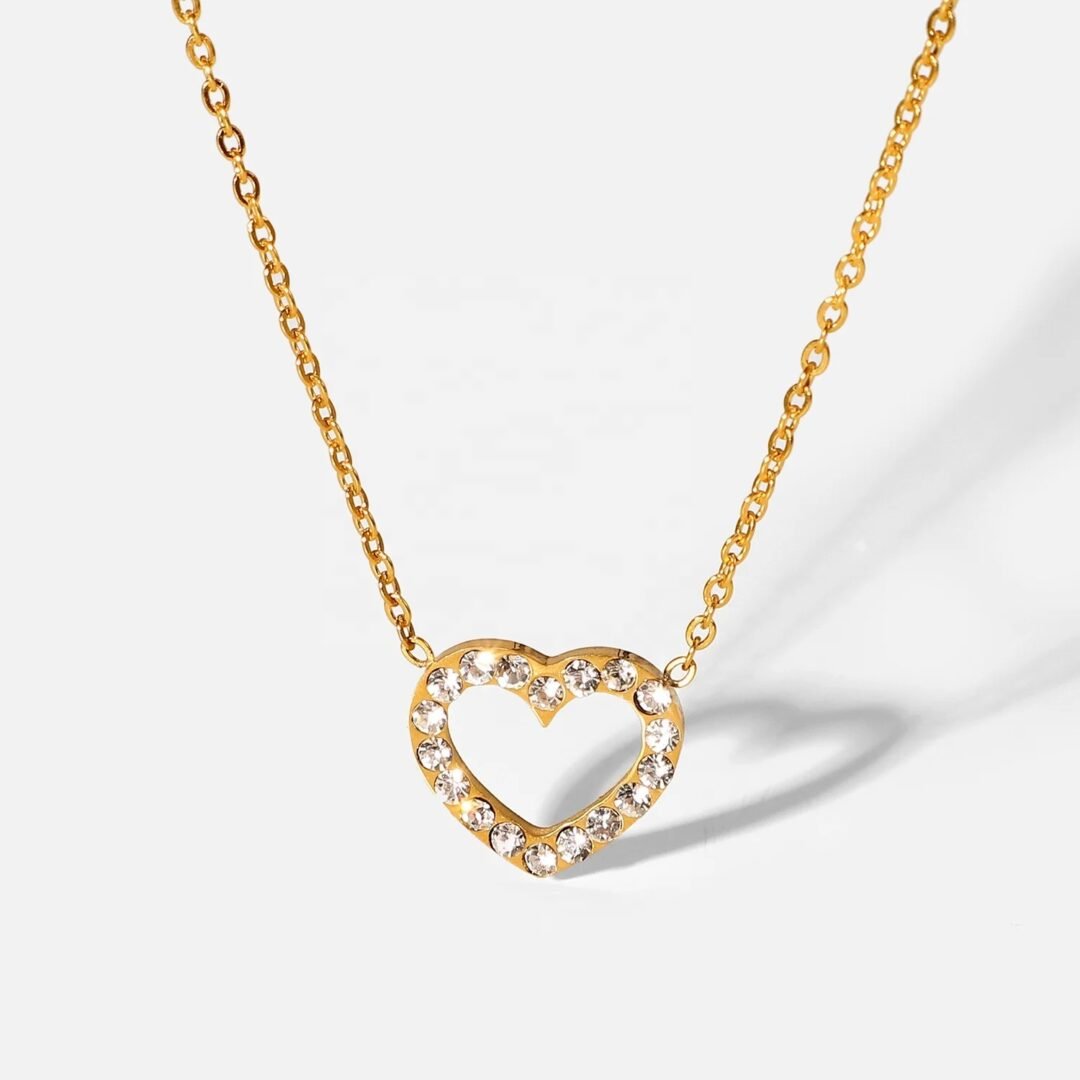 Heart — zircon heart pendant necklace in 18k gold-plated stainless steel, front view
