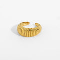 Stripe Ring — striped wide band ring in 18k gold-plated stainless steel, front view
