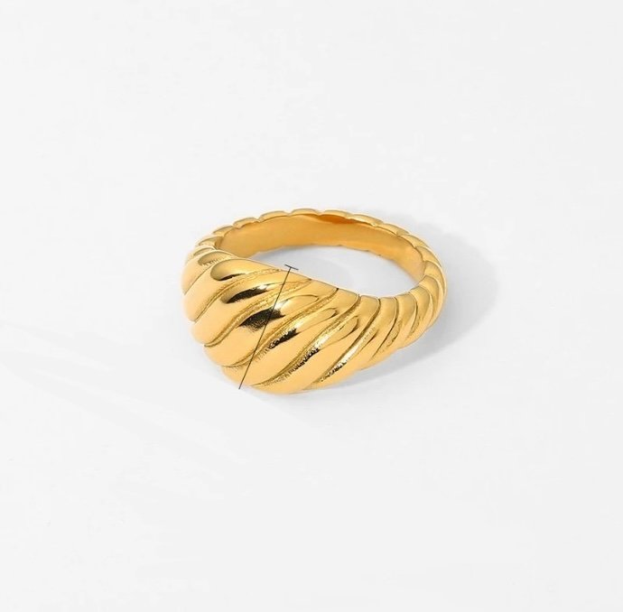 Baguette Ring — flat-top baguette band in 18k gold-plated stainless steel, front view