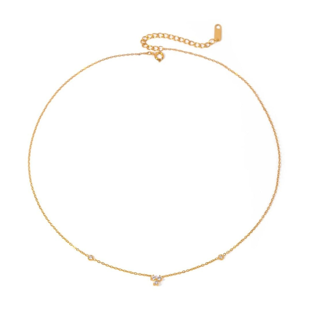 Lucky — zircon charm pendant necklace in 18k gold-plated stainless steel, front view