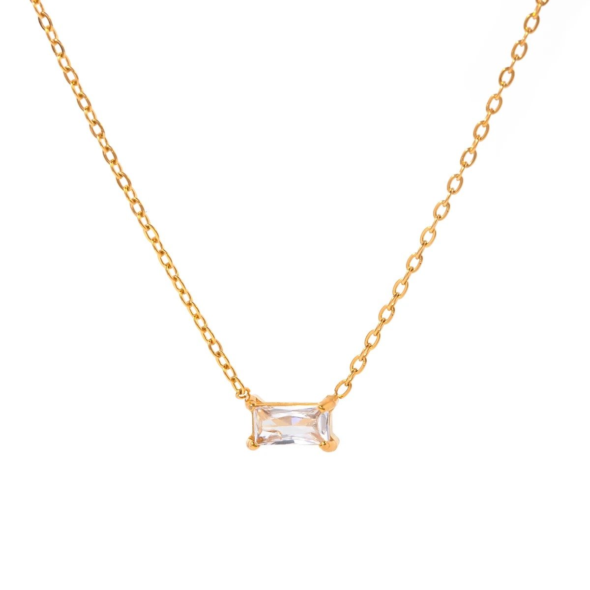 Fate — zircon pendant necklace in 18k gold-plated stainless steel, front view