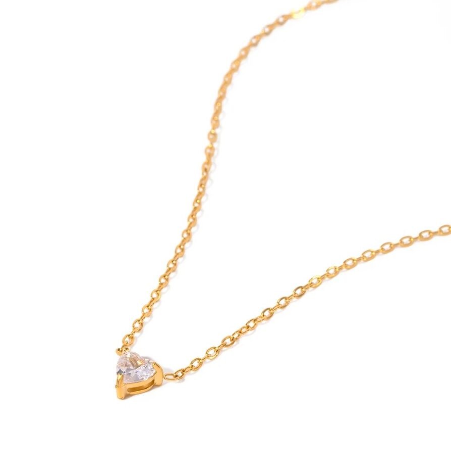 Darling — zircon pendant necklace in 18k gold-plated stainless steel, front view