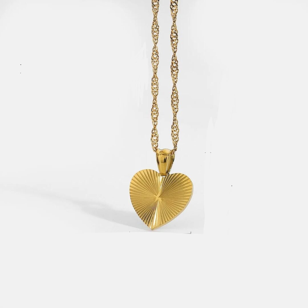 Gilded Heart Necklace — polished gold heart pendant in 18k gold-plated stainless steel, front view