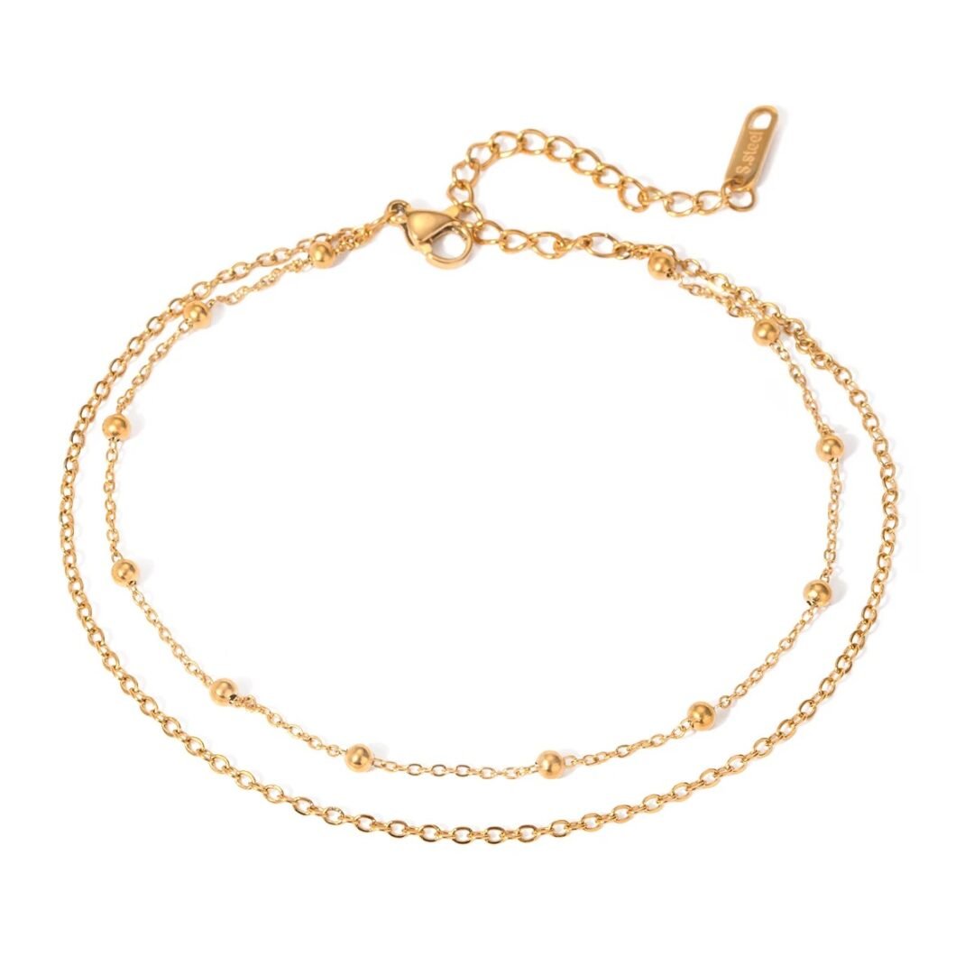 Simple Anklet — plain chain anklet in 18k gold-plated stainless steel, front view