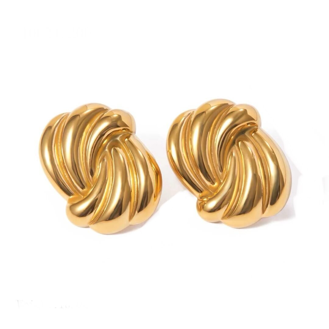 Knot Studs — knot-form gold-plated stud earrings, front view