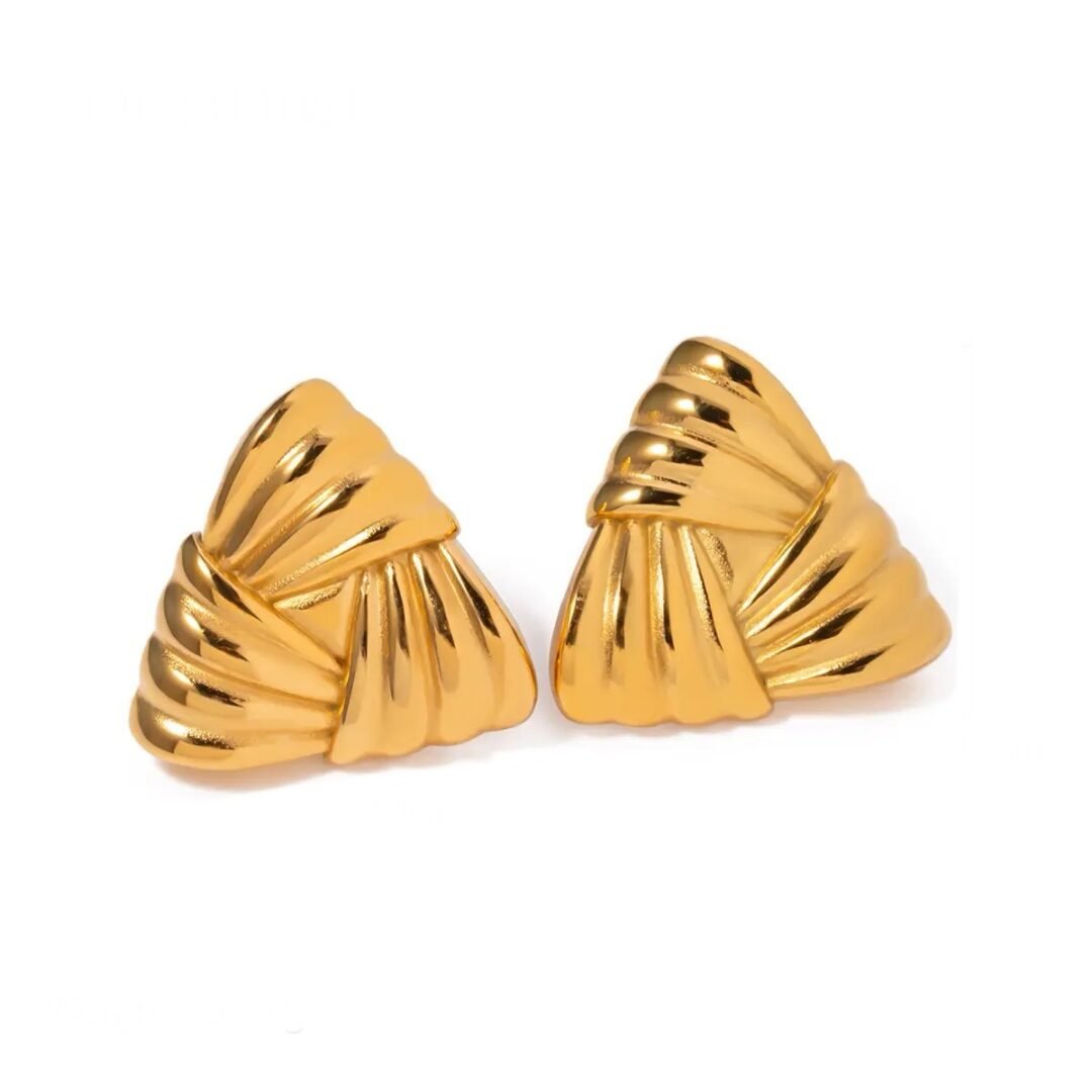 Triad Earrings — three-link gold drop earrings in 18k gold-plated stainless steel, front view