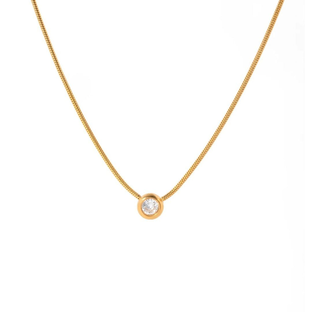 Astra Gem — raised zircon pendant necklace in 18k gold plating, front view