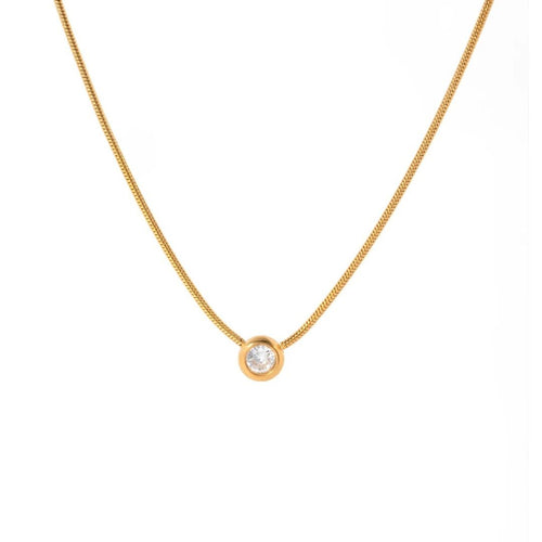 Astra Gem — raised zircon pendant necklace in 18k gold plating, front view