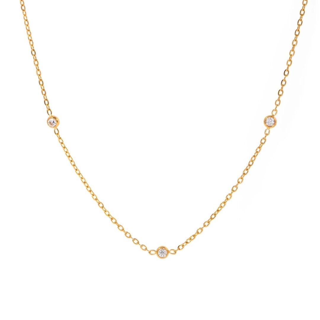 Lila Necklace — zircon pendant in 18k gold-plated stainless steel, front view