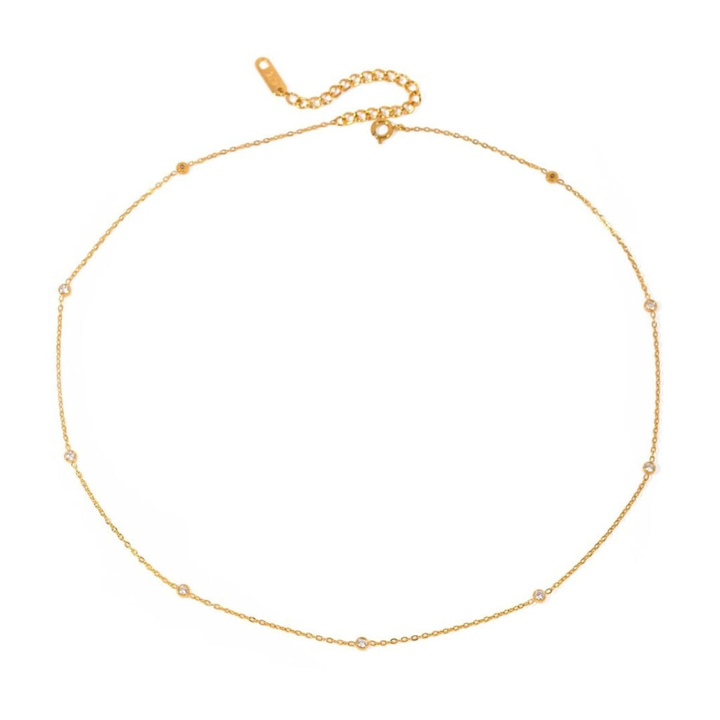 Lila Necklace — gold-plated zircon pendant worn at the collarbone