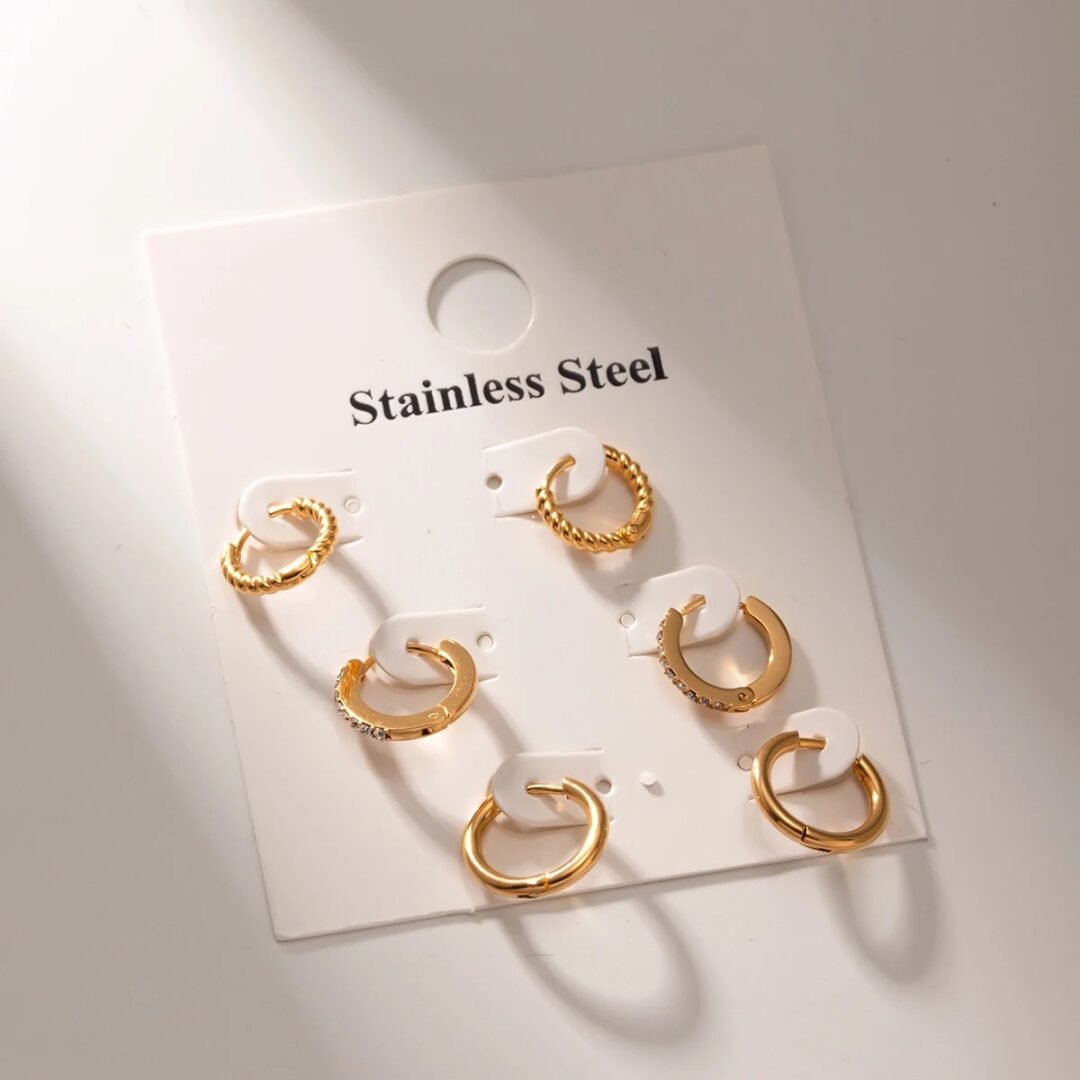 Classic Huggies Set — huggie hoops worn across multiple piercings
