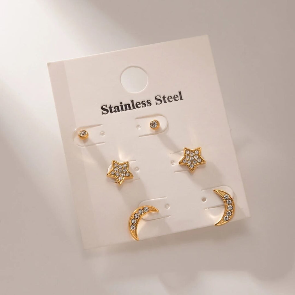 Moon Star Studs Set — close-up of moon and star zircon settings