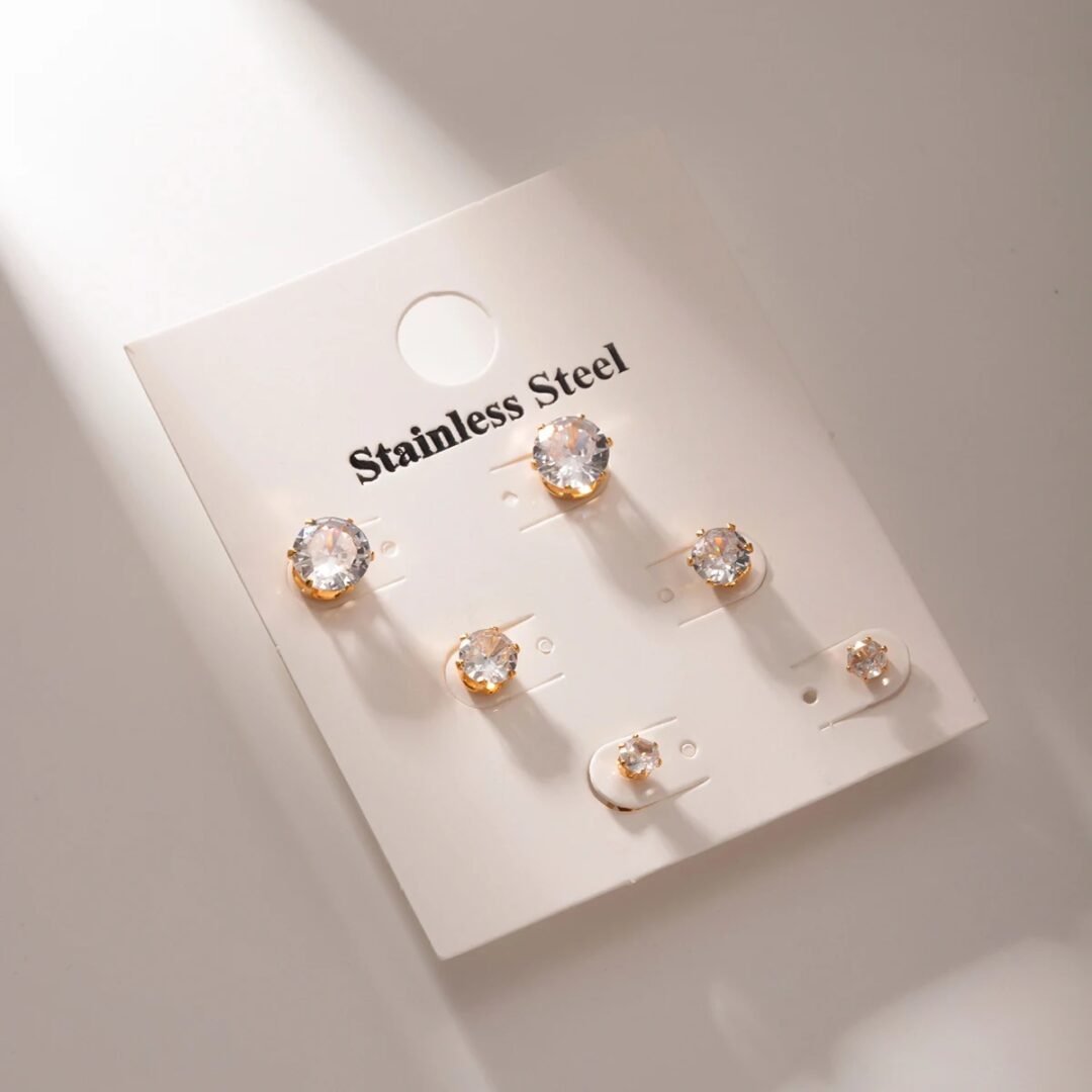 Zircon Studs Set — gold-plated zircon studs in mixed sizes