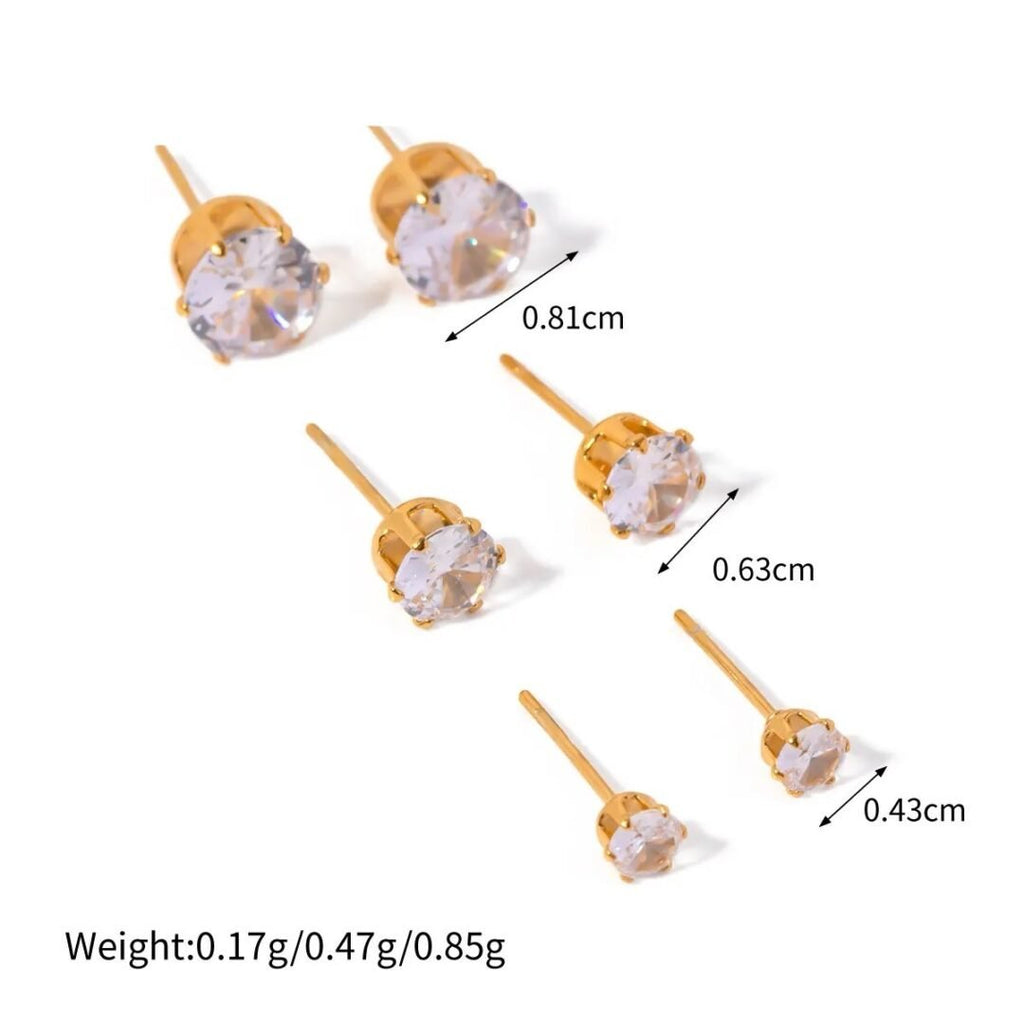 Zircon Studs Set — gold-plated stud earring set, flat lay