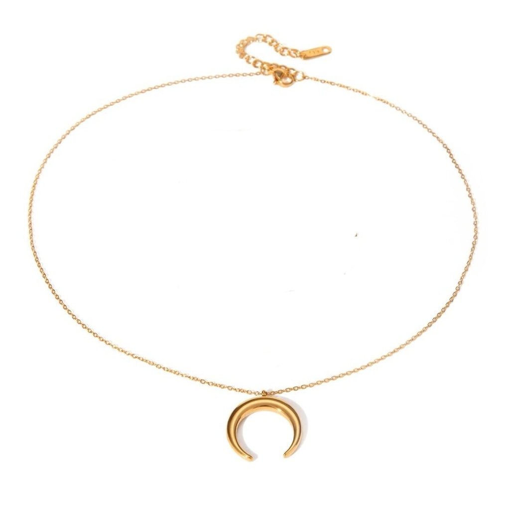 Half Moon Necklace — crescent pendant necklace in 18k gold-plated stainless steel, front view