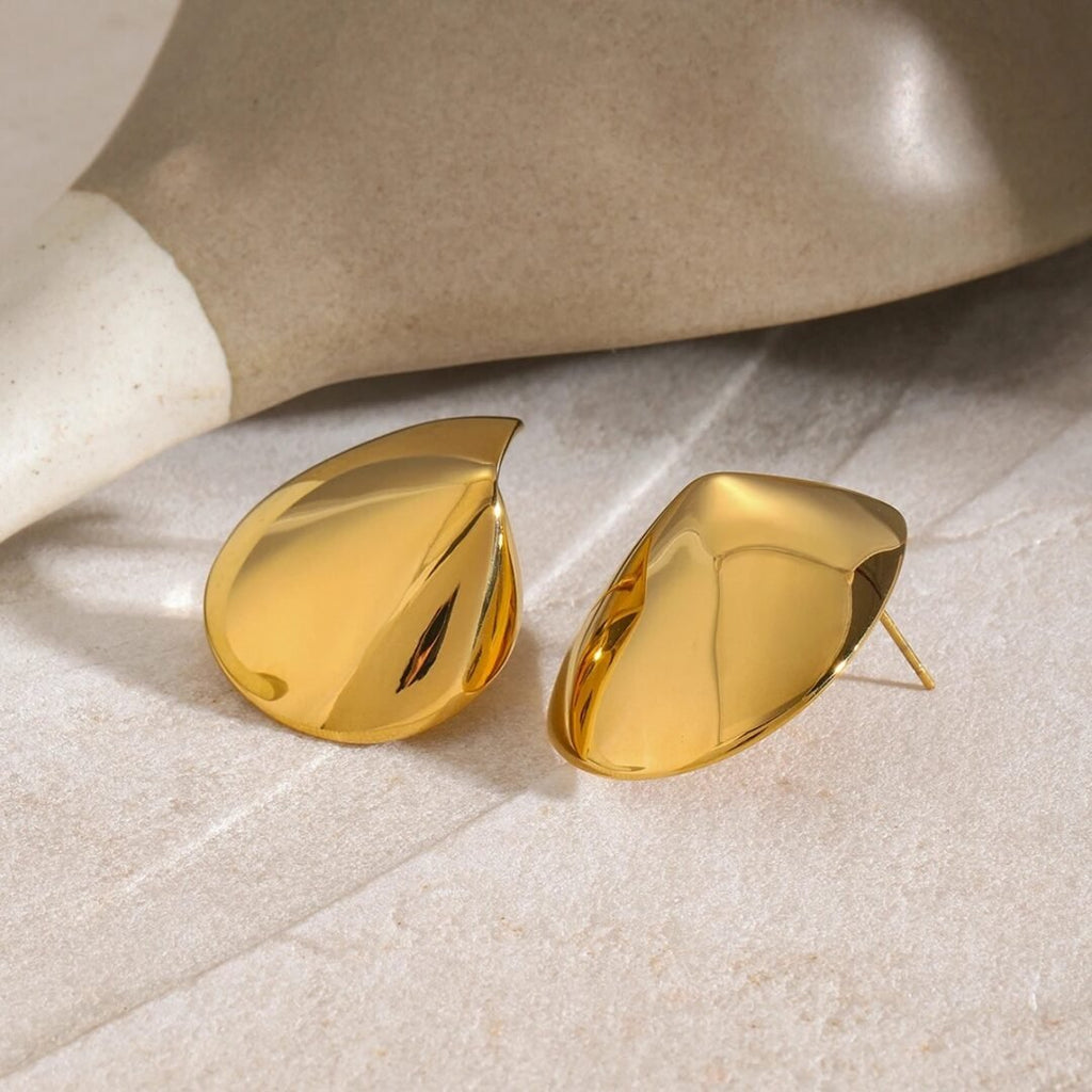 Mira Disk Earrings — gold-plated disc earrings, flat lay
