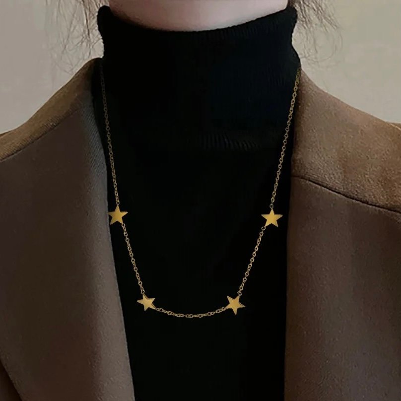 Starry Necklace — star pendant worn at the collarbone
