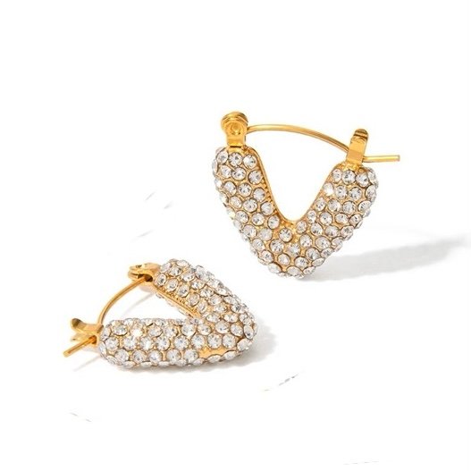 Vera Hoops — zircon-set gold-plated hoop earrings, front view