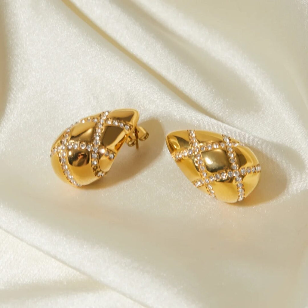 Diamond Bodega Earrings — close-up of flush-set zircon stones