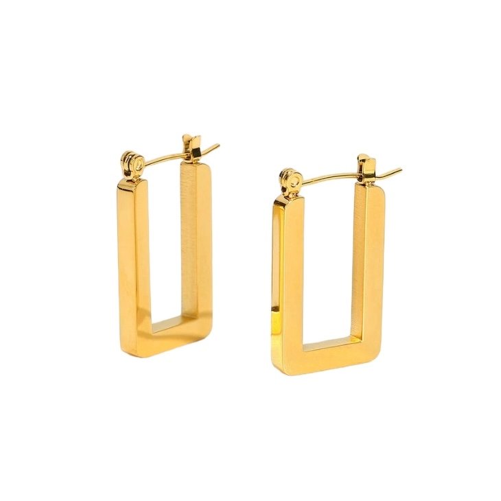 Square U Hoops — squared 18k gold-plated hoop earrings, front view