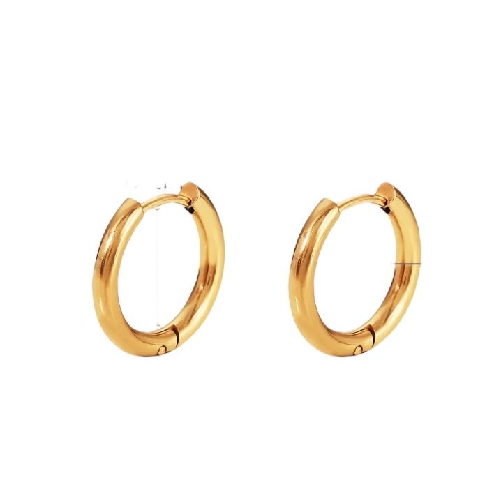 Gold Huggies 12mm — 12mm 18k gold-plated huggie hoop earrings, front view