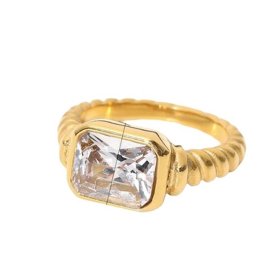Dolce Ring — smooth wide dome band ring in 18k gold-plated stainless steel, front view