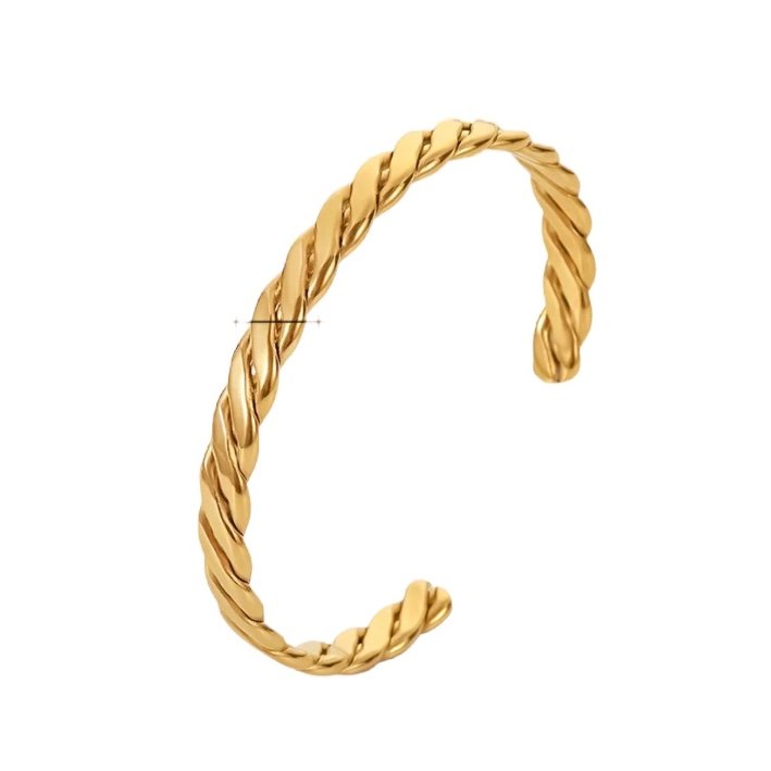 Twisted Cuff — twisted open cuff bracelet in 18k gold-plated stainless steel, front view
