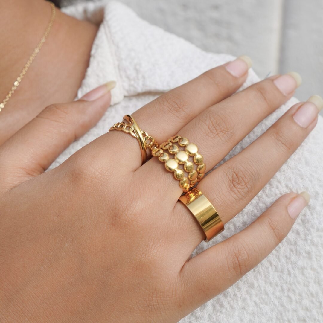 Trio Ring — stacked gold-plated ring worn on the finger