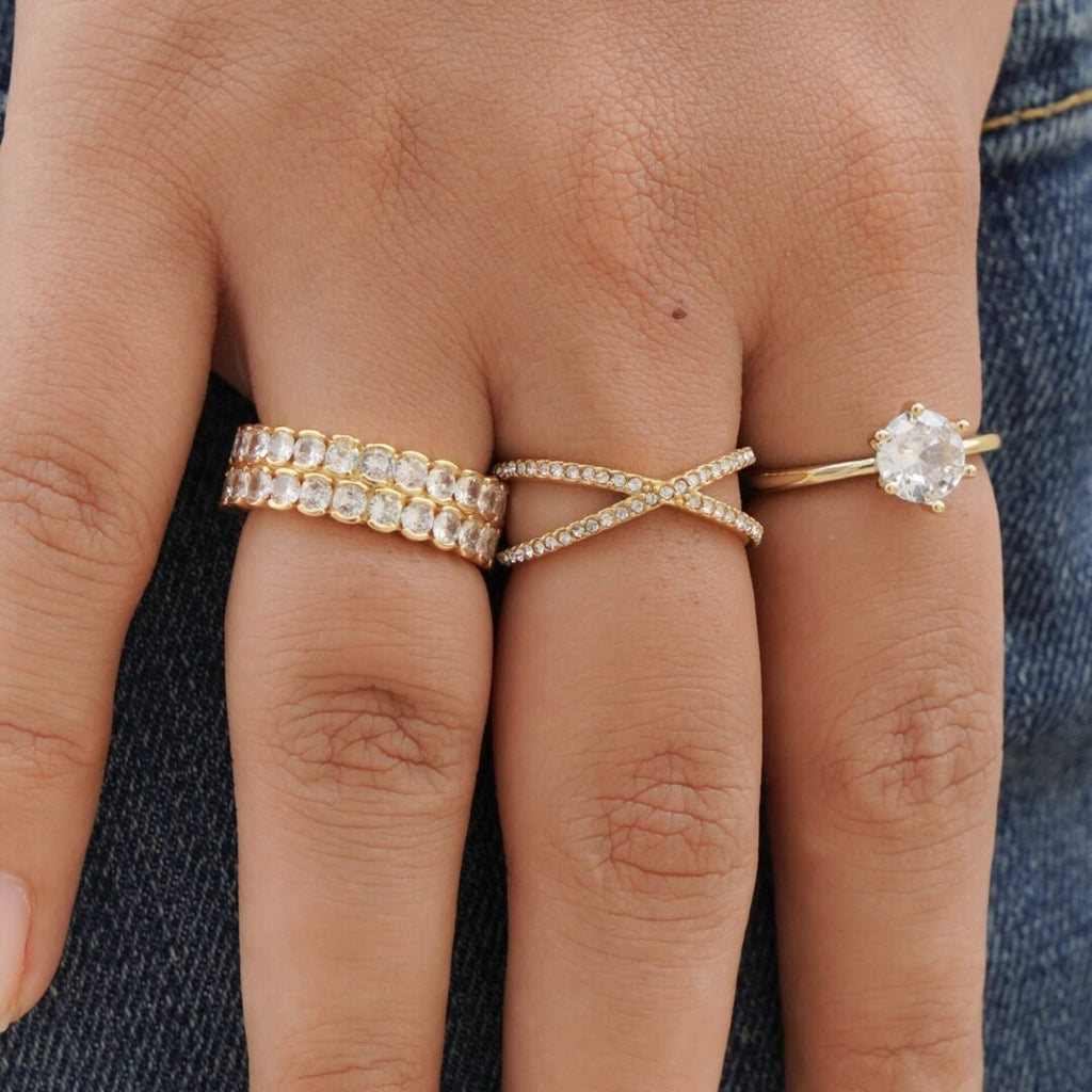 Twin Crystal Ring — adjustable open band, side view